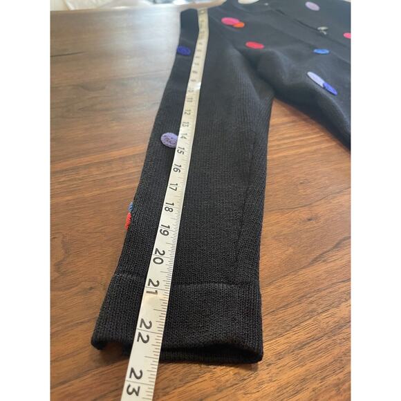 JSS Woman Knit Wear Blazer S Black/Embroidered colorful circles Wool blend USA - Picture 10 of 13